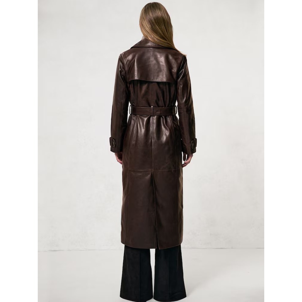 Reiss Hattie Leather Trench Coat 6 Chocolate Brown 100%  Leather Retail $1245 - Picture 2 of 11